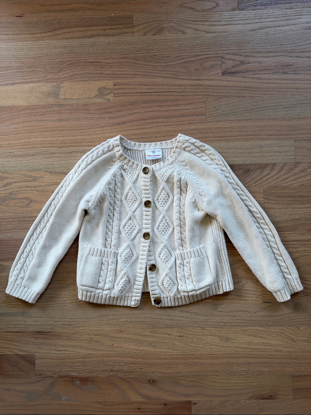 Hanna Andersson Cable Knit Cardigan Sweater Kids Size 110 (US 5) Cream Cotton/Wo